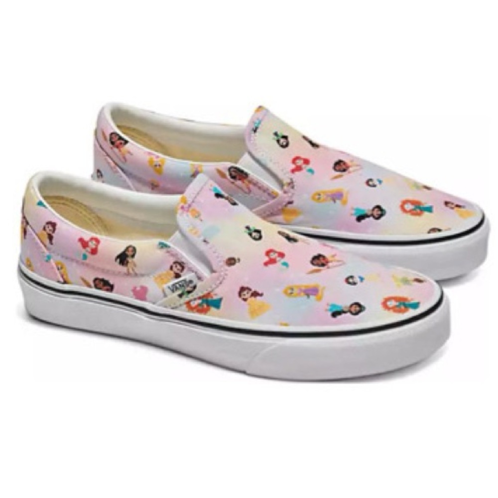 Vans X Customs Cartoon Pink Disney Princess Slip On Sneakers New Box 8 9.5